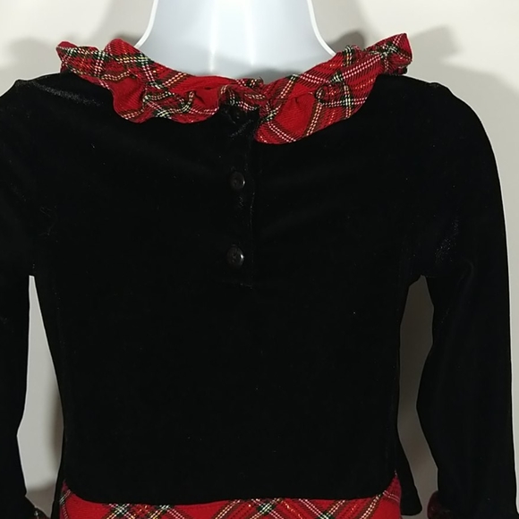 Girls Holiday Dress 3T Velvet Plaid Red Black - Picture 9 of 10